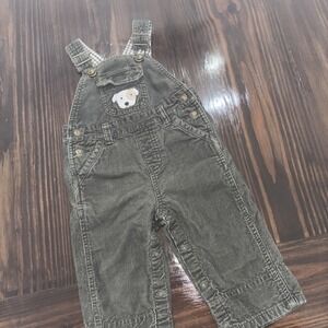 Gymboree 6-12 Month Green Corduroy Overalls With Dog Checkered Lining On Pants
